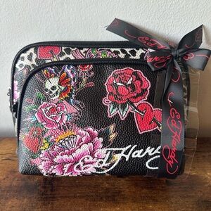 Ed Hardy Black and Pink, Leopard Print 2-Piece Cosmetic Bag Set NWT
